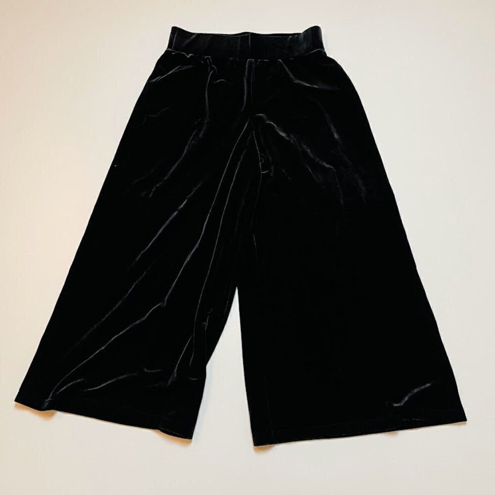 NWT Chico's Pant Trouser Fantasia Wide Leg Black Velvet Winter Small Culottes